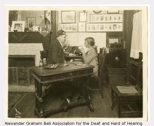 Wright examining a child (Alexander Graham Bell Association for the Hard and Hearing Collection; Disability History Museum) 