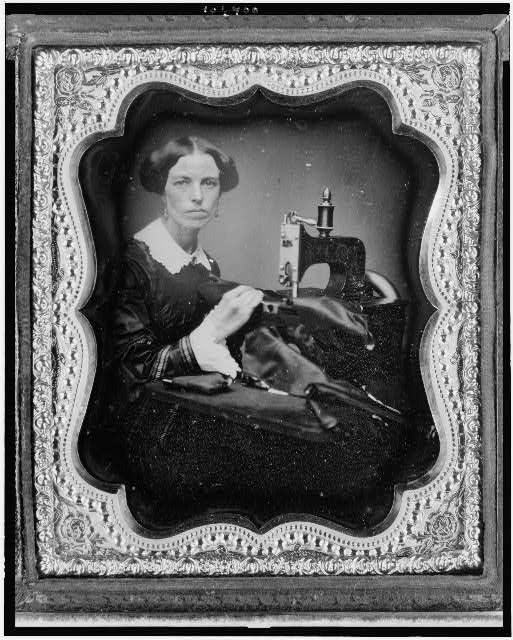 Occupational portrait of a woman working a sewing machine. Daguerreotype, c.1853 (Library of Congress)  