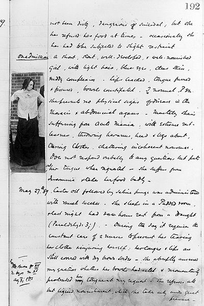 Holloway Sanitorium case notes for Constance Coddingto, 1889 (Wellcome Library) 