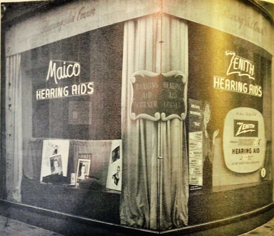 A hearing aid store (location unnamed) highlighting two popular brands: Macio and Zenith. 